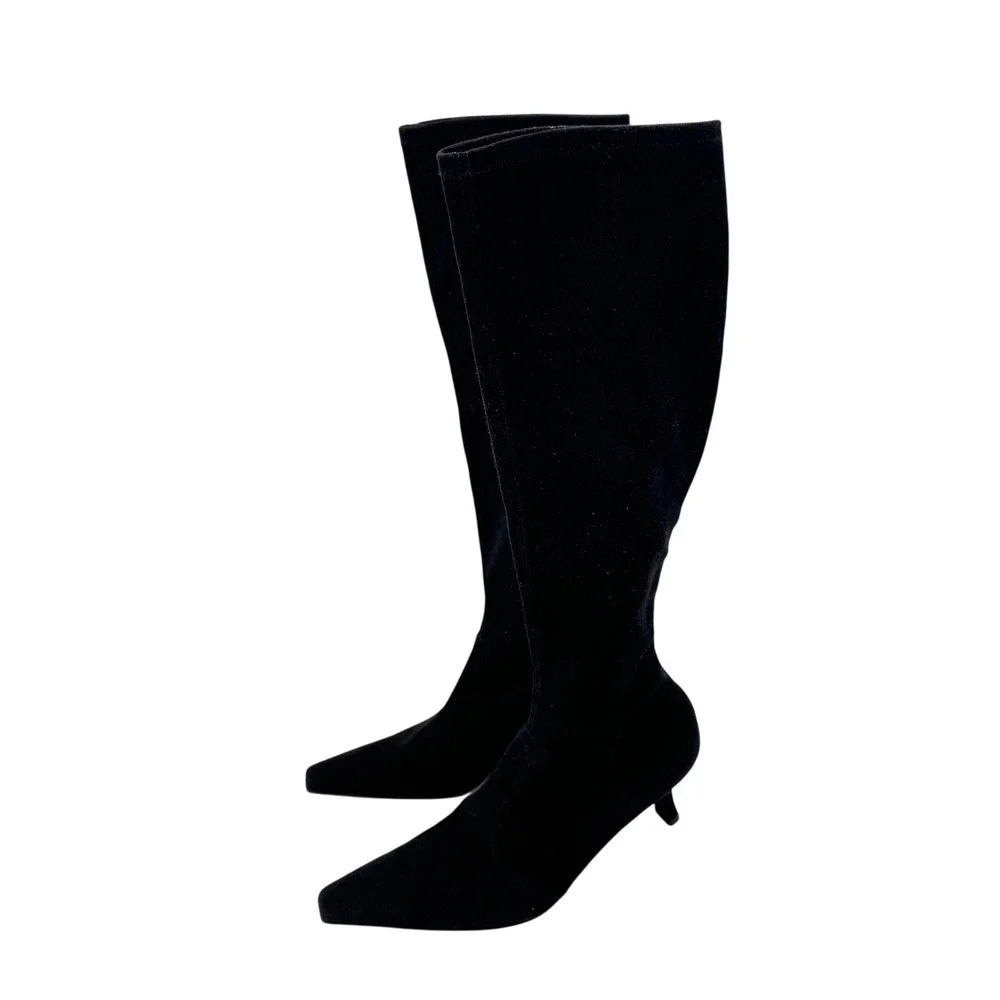Stuart Weitzman Boot Mid-Calf Fabric Heeled Sock Women's Black Size 7